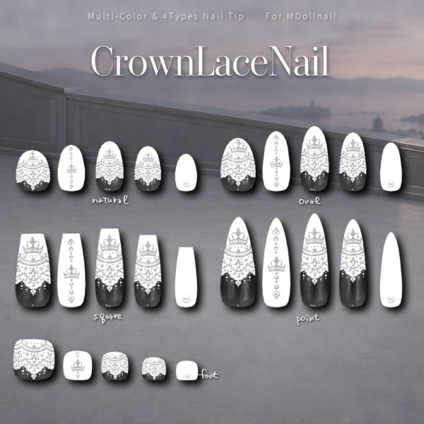 【リリースセール中!!】【かんたん着用】CrownLaceNail【VRネイルチップ】【MDollnail対応】#あんらぼぶい