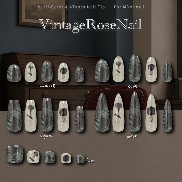 【リリースセール中!!】【かんたん着用】VintageRoseNail【VRネイルチップ】【MDollnail対応】#あんらぼぶい