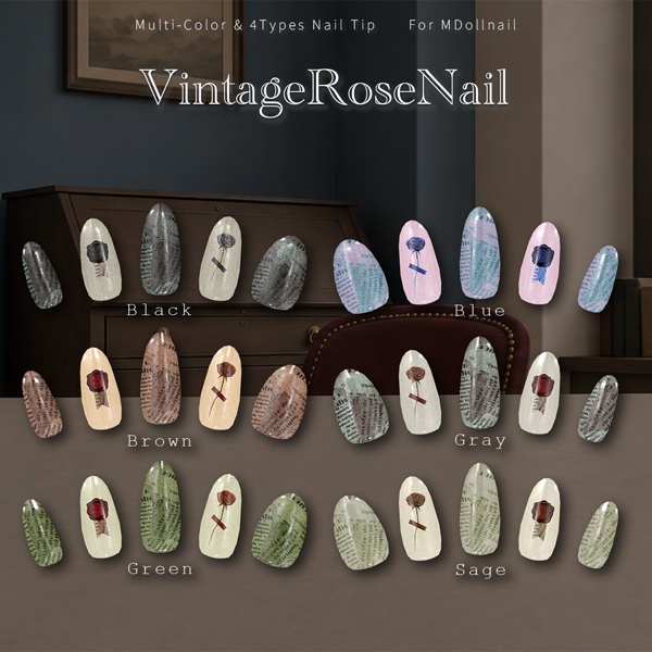 【リリースセール中!!】【かんたん着用】VintageRoseNail【VRネイルチップ】【MDollnail対応】#あんらぼぶい