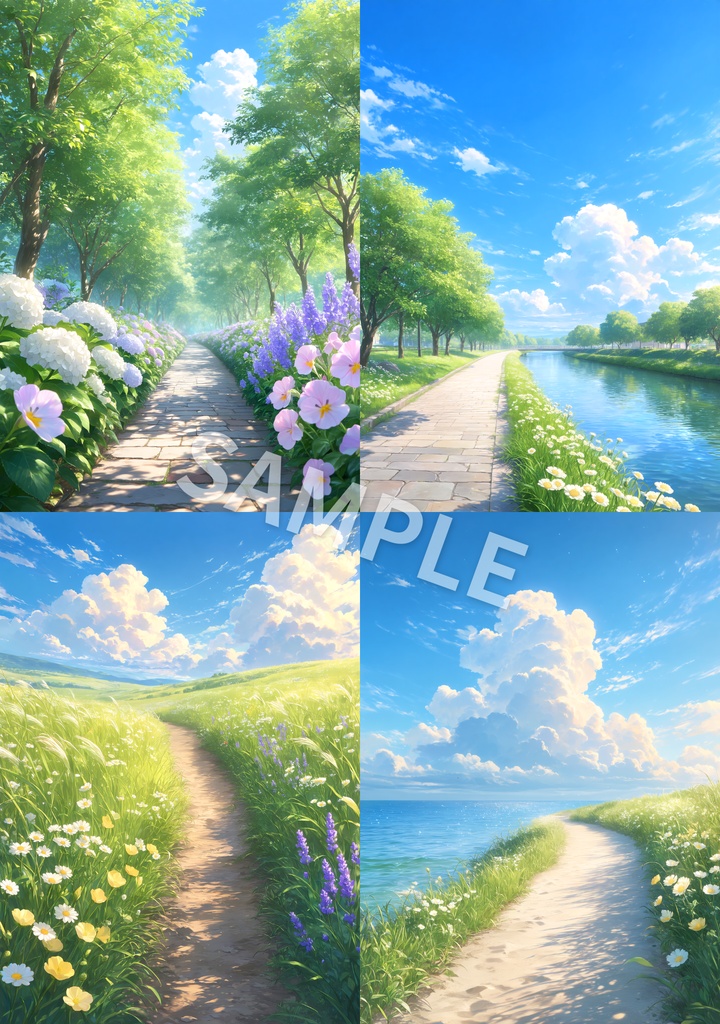 やさしい初夏の屋外背景素材 12枚セット|青空と木漏れ日の風景