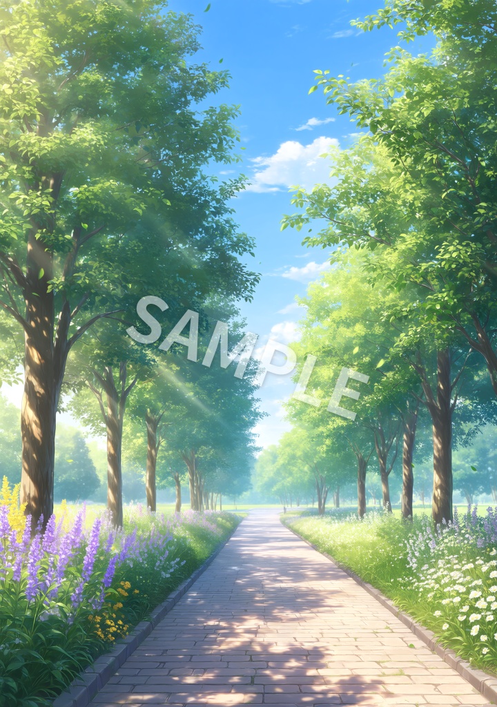やさしい初夏の屋外背景素材 12枚セット|青空と木漏れ日の風景