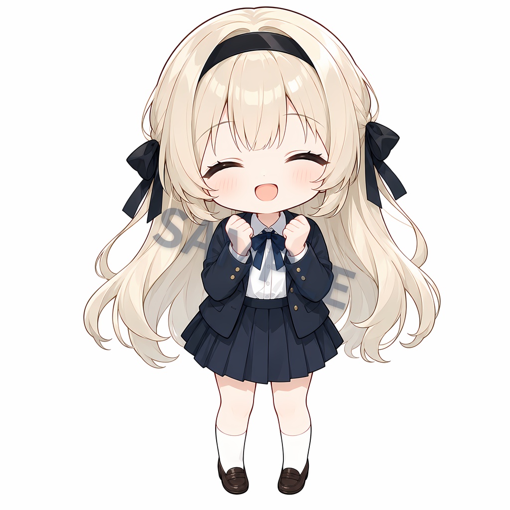 金髪制服女子のSDちびキャラ素材 12枚セット|表情・ポーズ差分
