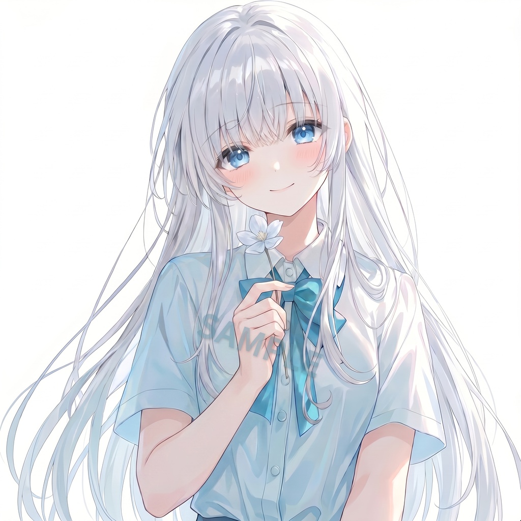 【素材12枚】銀髪青眼の制服女子イラスト素材|表情・ポーズ差分・商用利用OK