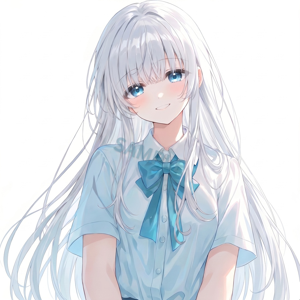 【素材12枚】銀髪青眼の制服女子イラスト素材|表情・ポーズ差分・商用利用OK