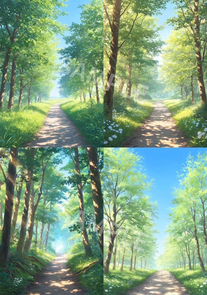 【背景素材12枚】木漏れ日の小道|やさしい初夏の風景