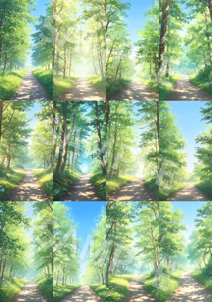 【背景素材12枚】木漏れ日の小道|やさしい初夏の風景