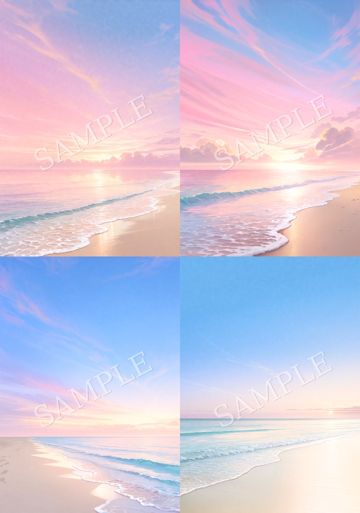 【背景素材12枚】夕空と静かな夏の海辺|やさしい夕暮れの海景色