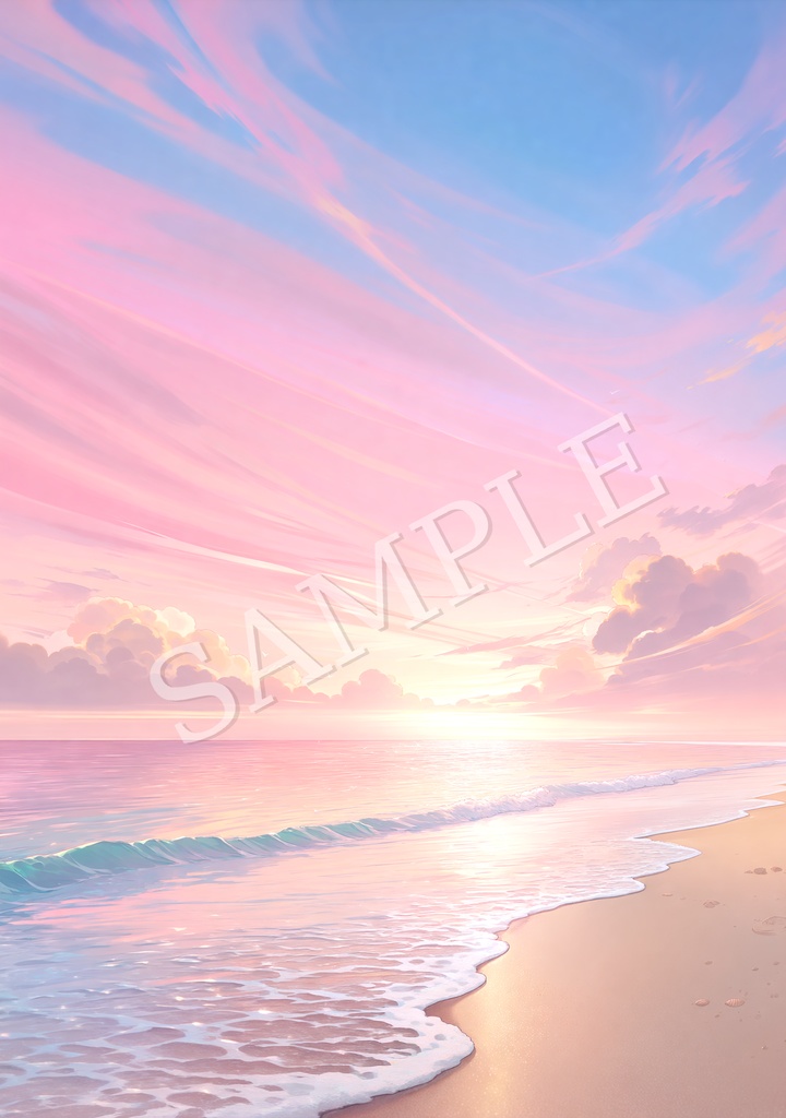 【背景素材12枚】夕空と静かな夏の海辺|やさしい夕暮れの海景色