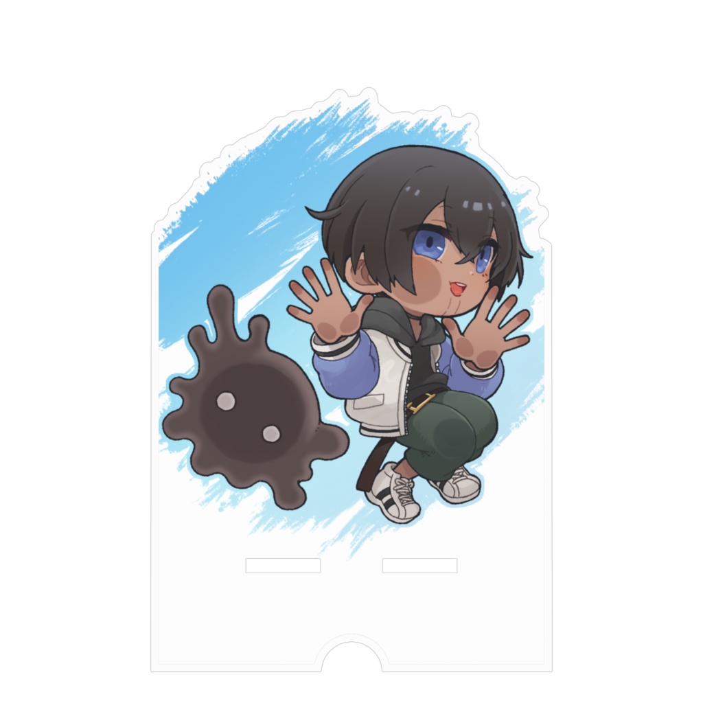 【アクリルスマホスタンド 100×160mm(ケーブル穴有り)】ひとまなる ペタッとSD ver