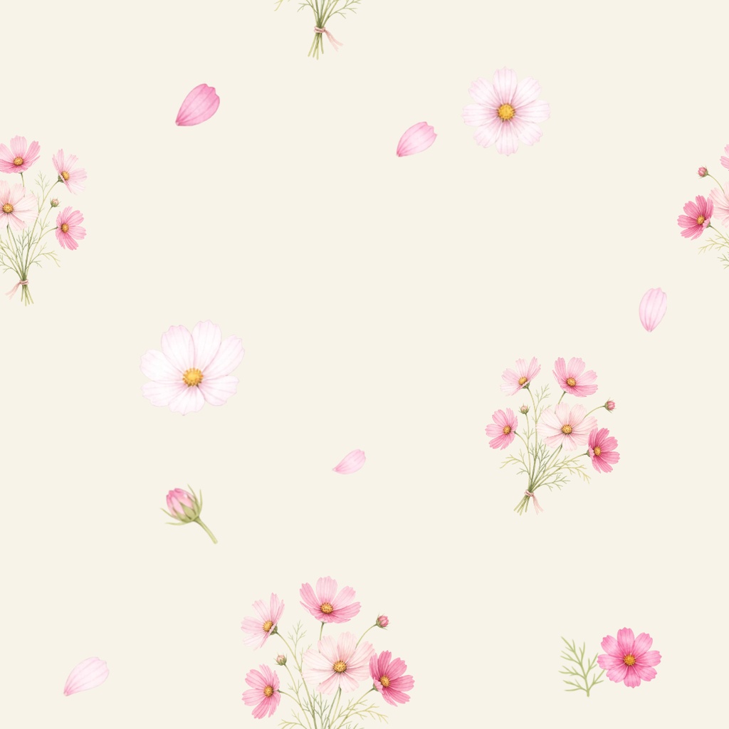秋桜(コスモス)の水彩デジタルペーパー6枚|シームレス背景素材・商用利用OK