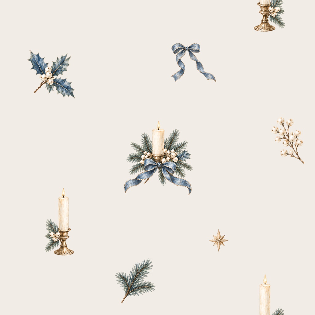 Blue Christmas Antique|青と金の水彩シームレスデジタルペーパー 6枚セット
