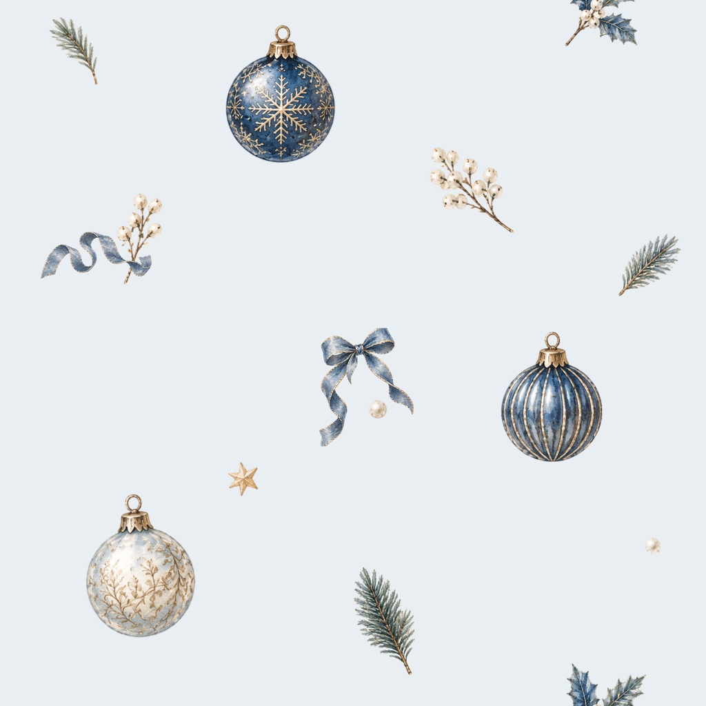 Blue Christmas Antique|青と金の水彩シームレスデジタルペーパー 6枚セット