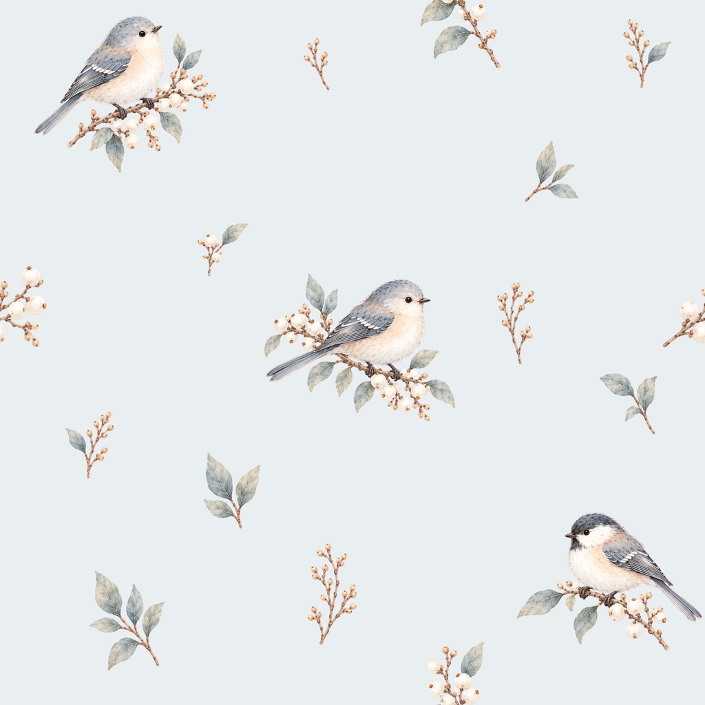 Winter Bird Garden|冬の小鳥と植物の水彩シームレスデジタルペーパー 6枚セット