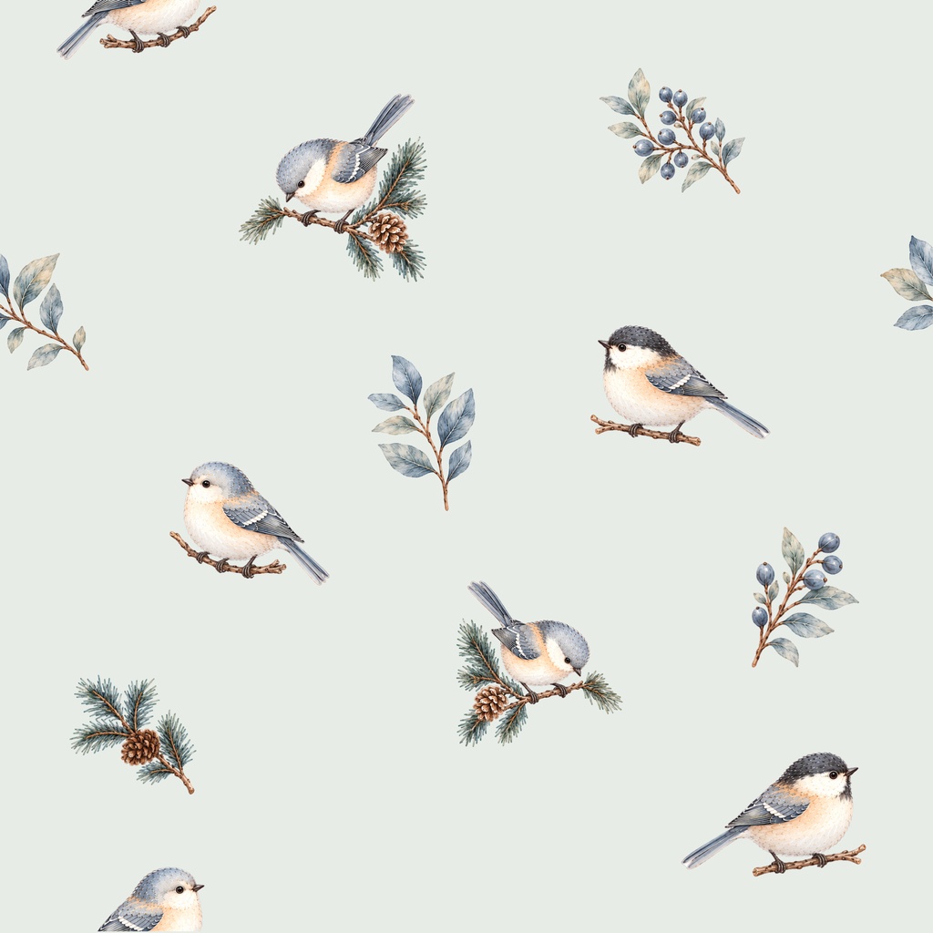 Winter Bird Garden|冬の小鳥と植物の水彩シームレスデジタルペーパー 6枚セット