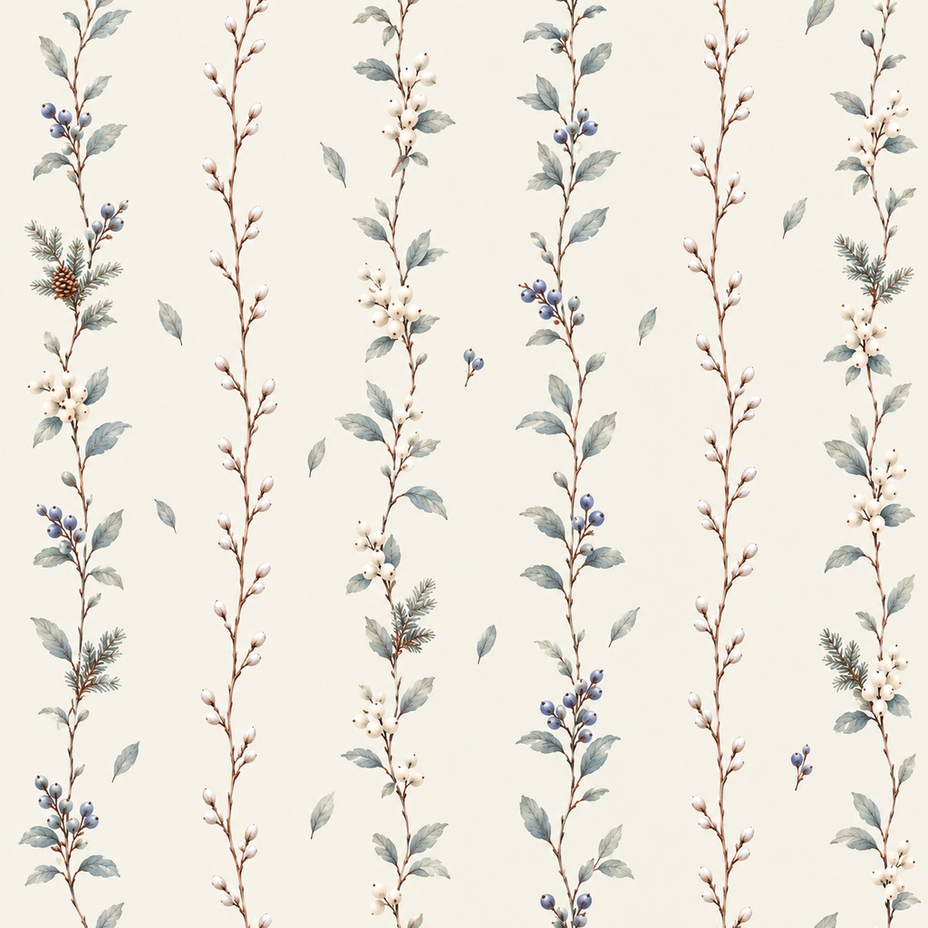 Winter Bird Garden|冬の小鳥と植物の水彩シームレスデジタルペーパー 6枚セット