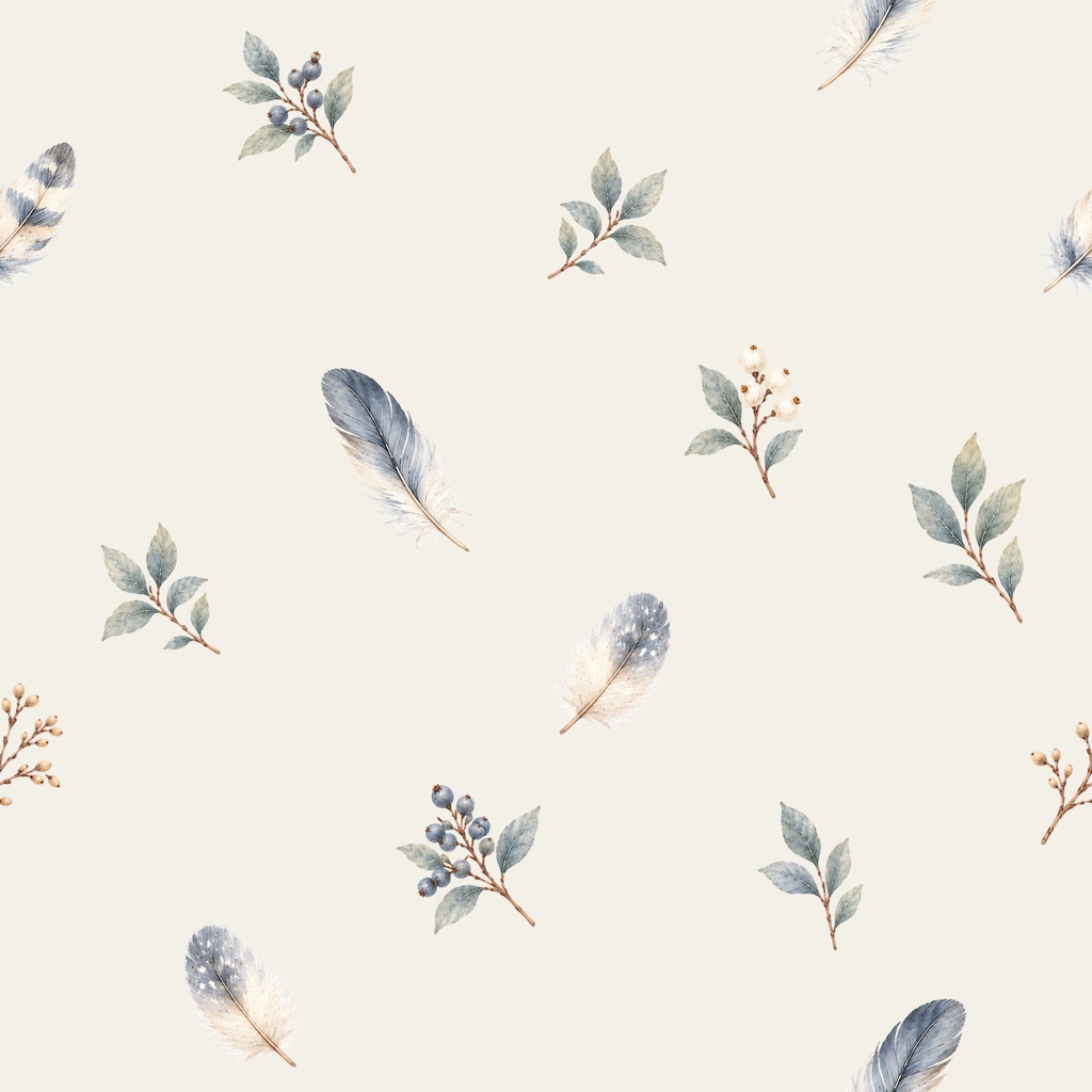 Winter Bird Garden|冬の小鳥と植物の水彩シームレスデジタルペーパー 6枚セット