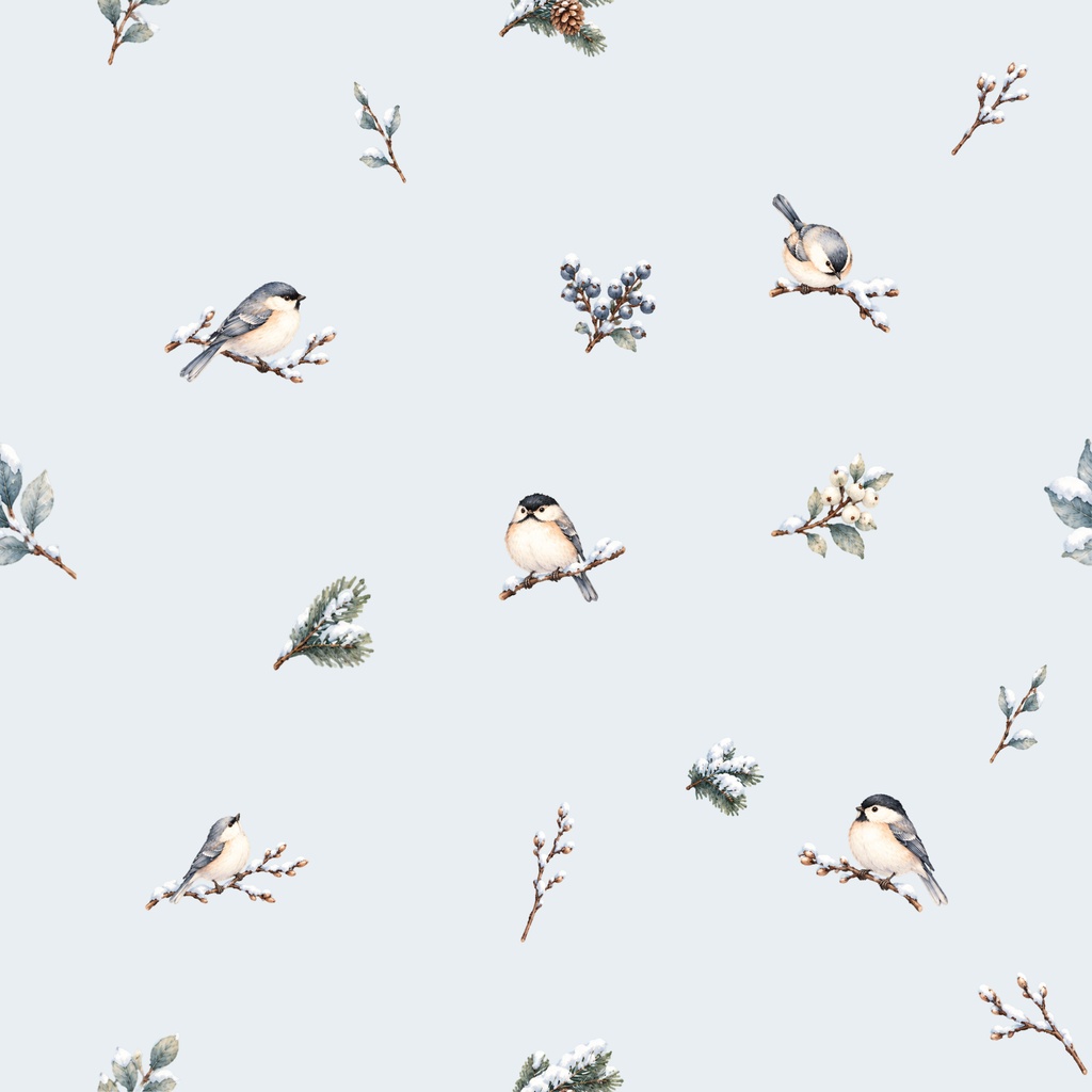 Winter Bird Garden|冬の小鳥と植物の水彩シームレスデジタルペーパー 6枚セット
