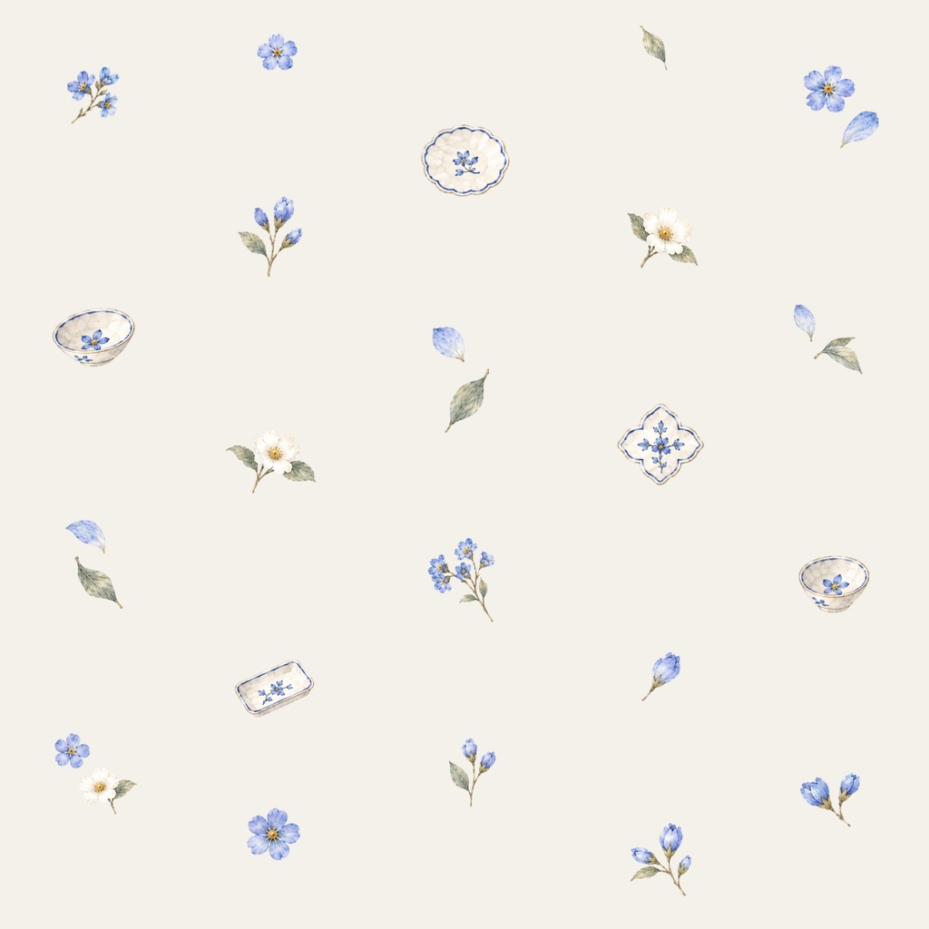 Blue Porcelain Garden|青花と白磁の水彩シームレスデジタルペーパー 6枚セット