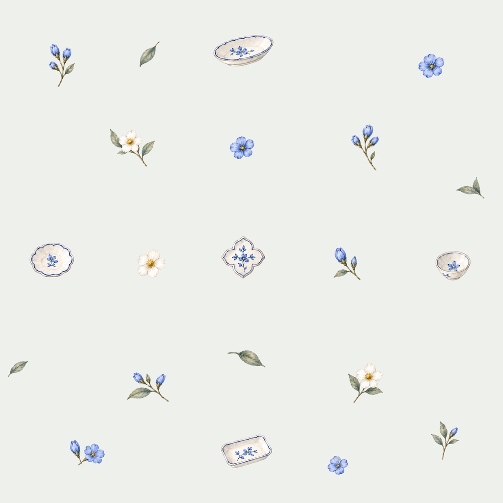 Blue Porcelain Garden|青花と白磁の水彩シームレスデジタルペーパー 6枚セット