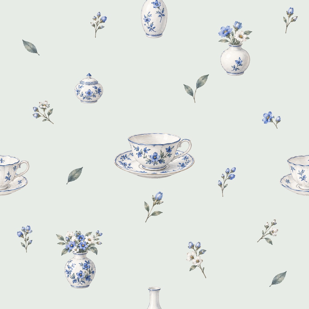 Blue Porcelain Garden|青花と白磁の水彩シームレスデジタルペーパー 6枚セット