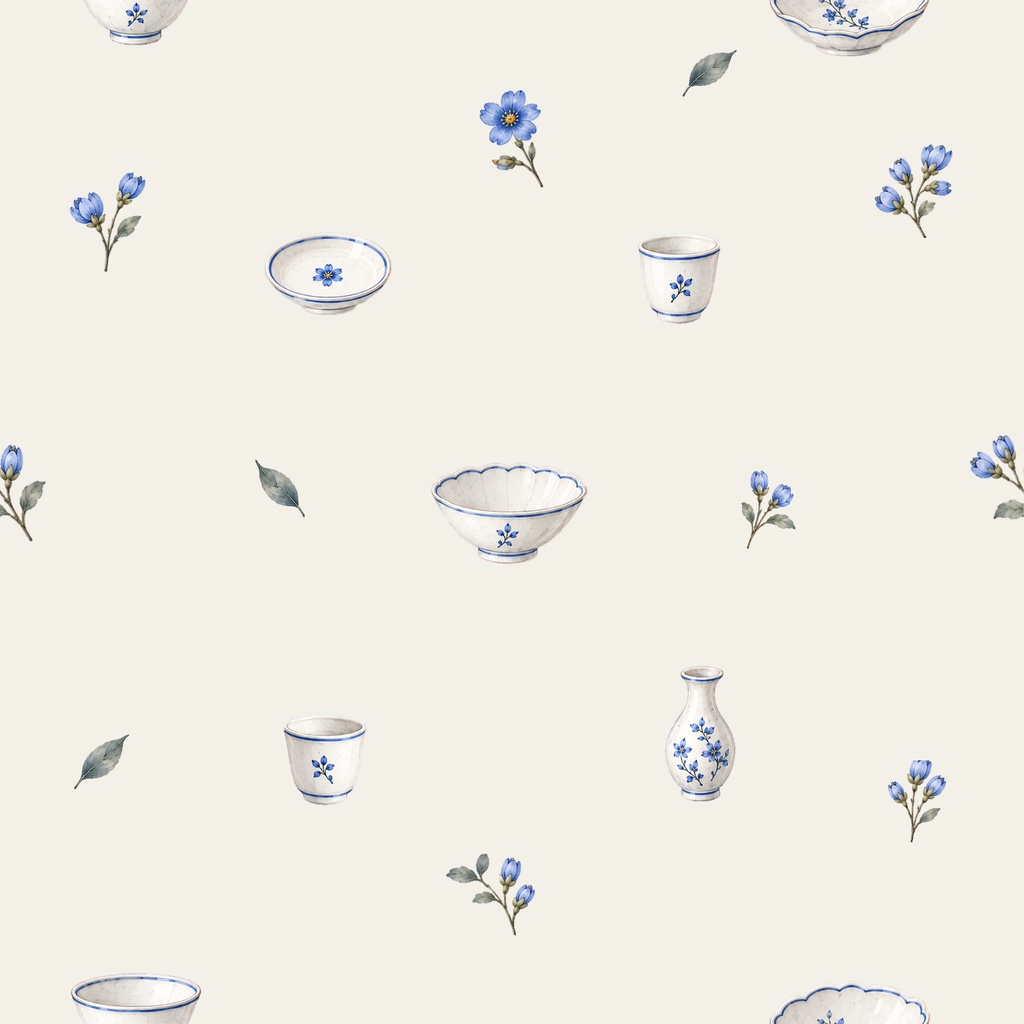 Blue Porcelain Garden|青花と白磁の水彩シームレスデジタルペーパー 6枚セット