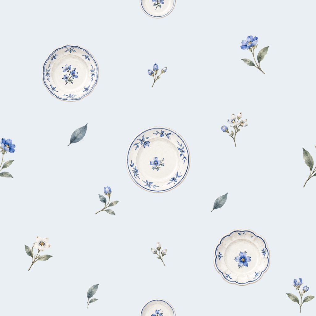 Blue Porcelain Garden|青花と白磁の水彩シームレスデジタルペーパー 6枚セット