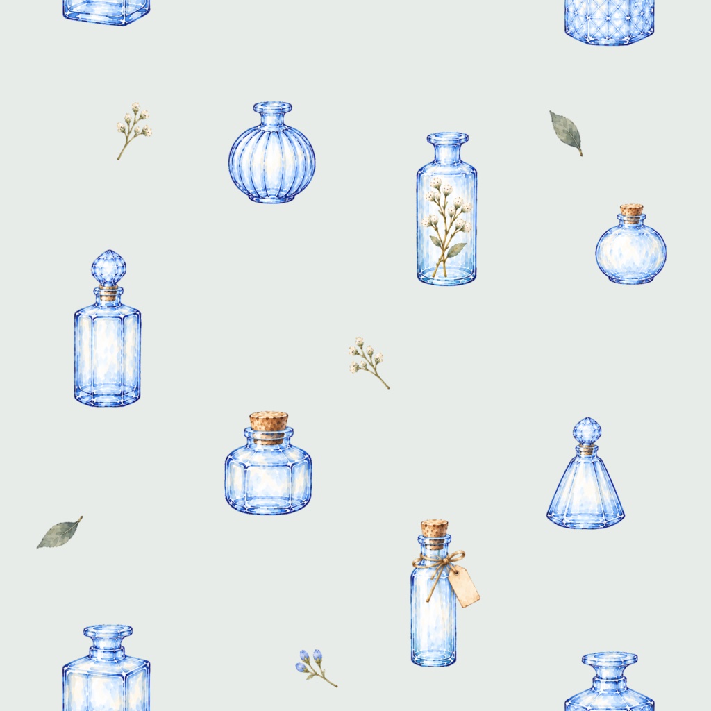 Blue Glass Collection|青いガラスと草花のデジタルペーパー 6枚セット