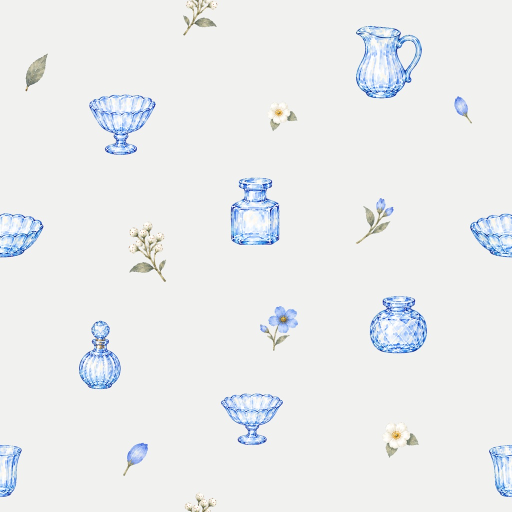Blue Glass Collection|青いガラスと草花のデジタルペーパー 6枚セット