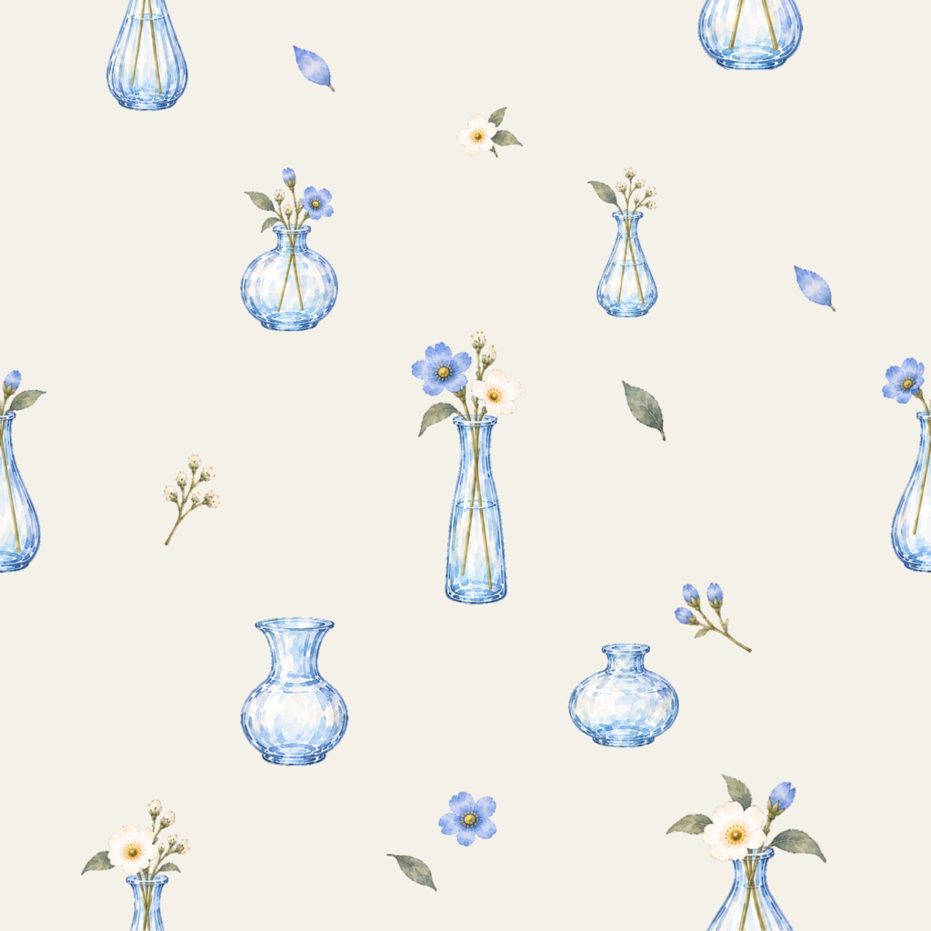 Blue Glass Collection|青いガラスと草花のデジタルペーパー 6枚セット