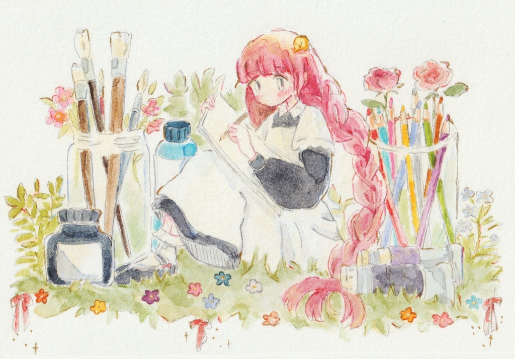 ハガキサイズ原画 画材ビネット