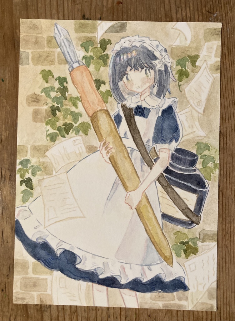 ハガキサイズ原画 インクのメイドさん