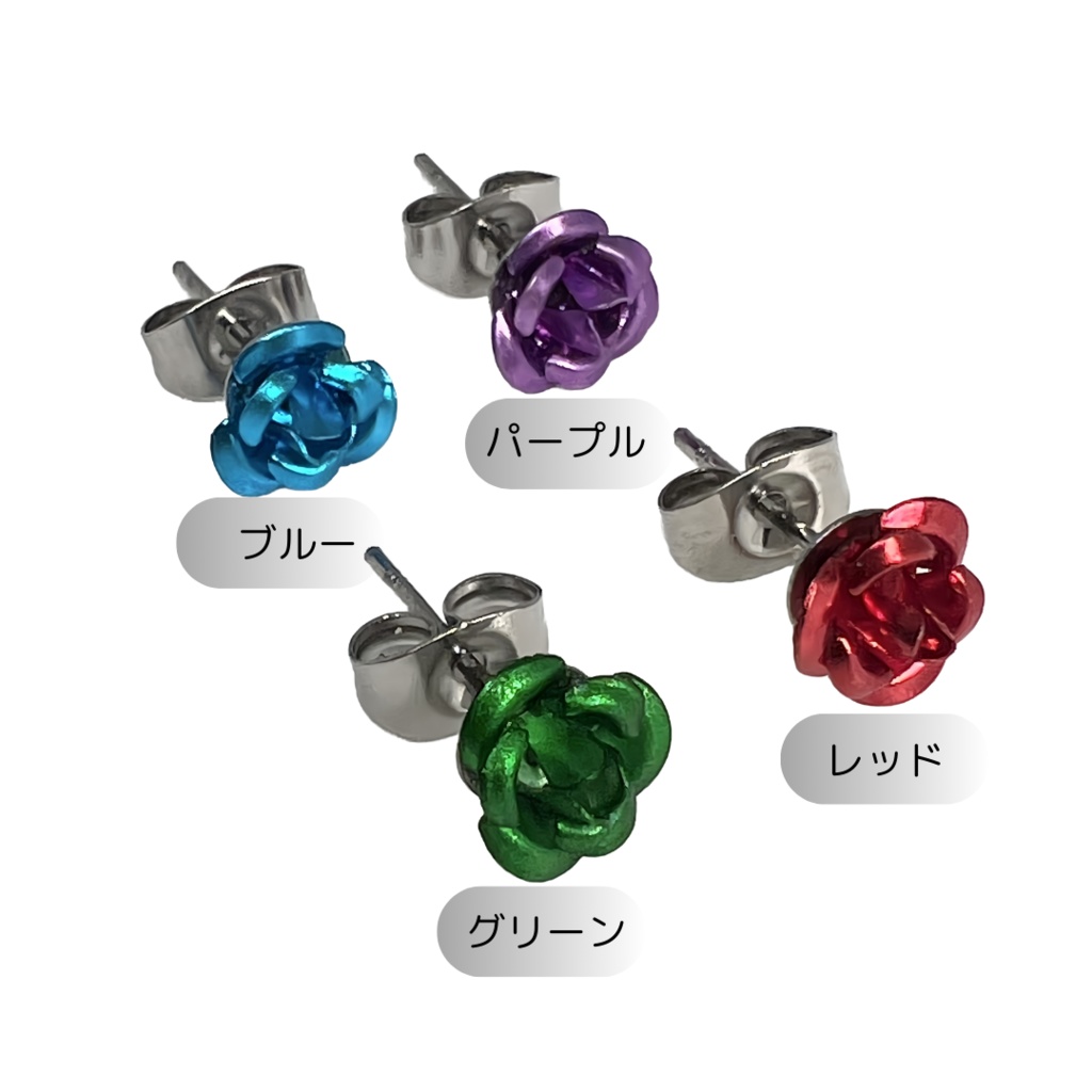 ローズ 薔薇 ピアス 両耳用(2個セット) スタッド メンズ レディース ステンレス ブラック シルバー アクセサリー