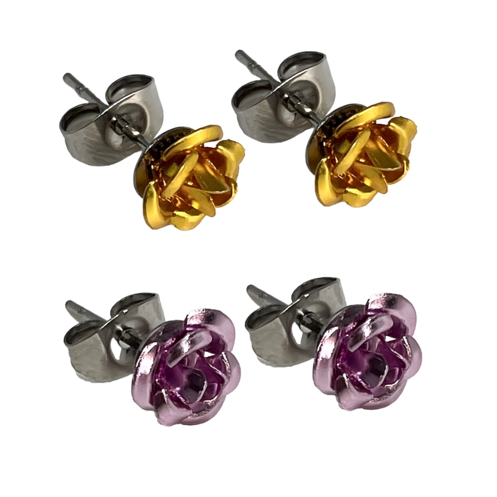 ローズ 薔薇 ピアス 両耳用(2個セット) スタッド メンズ レディース ステンレス ブラック シルバー アクセサリー