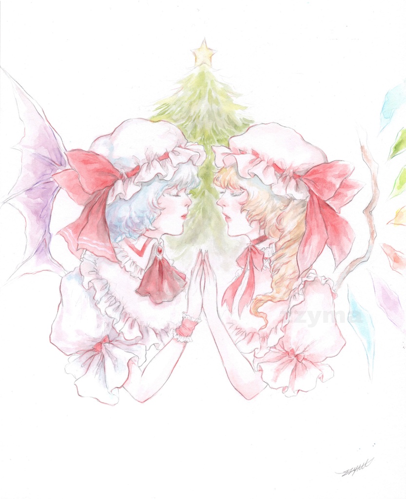 【水彩原画+鉛筆原画】レミリア&フランドール   クリスマス