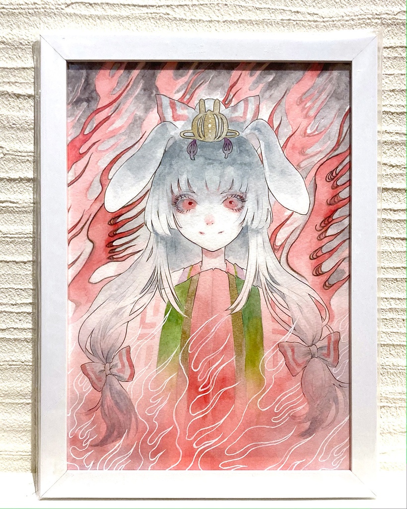 絵（原画）#12 たぬき 希少 風景画 原画 桜の小径」透明水彩画 額縁付 Oni 絵画
