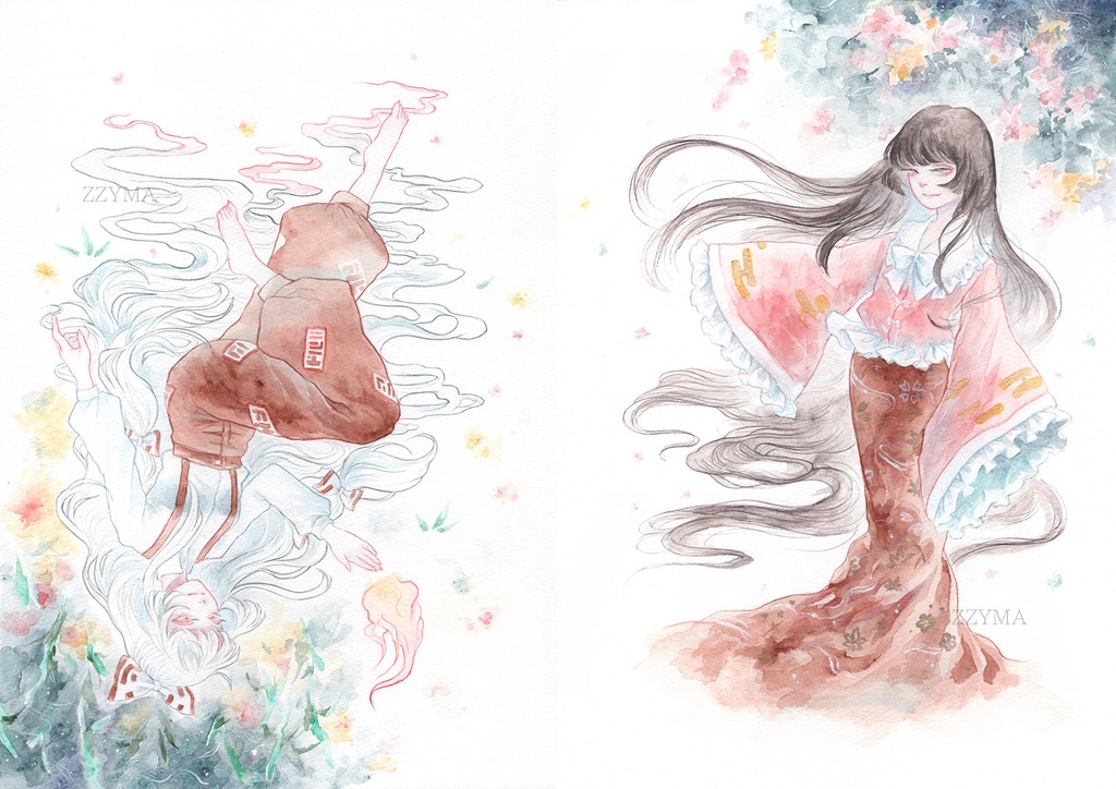 東方原画「藤原妹紅と蓬莱山輝夜」