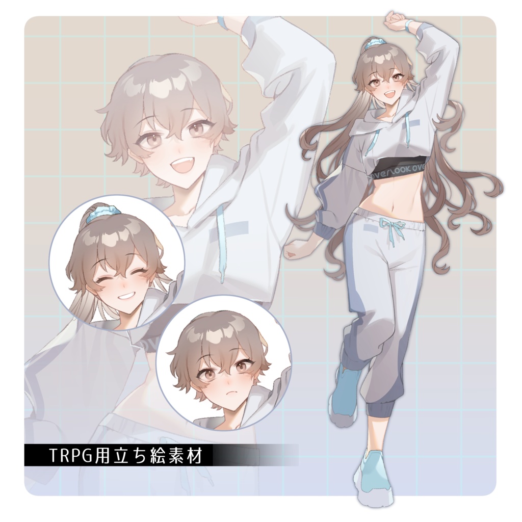 立ち絵素材15【女性】表情差分7種/髪型差分