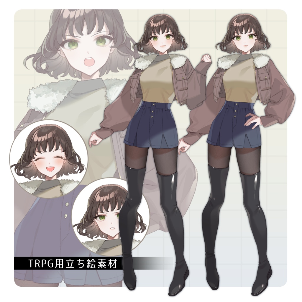 立ち絵素材18【女性】表情14種/ポーズ2種