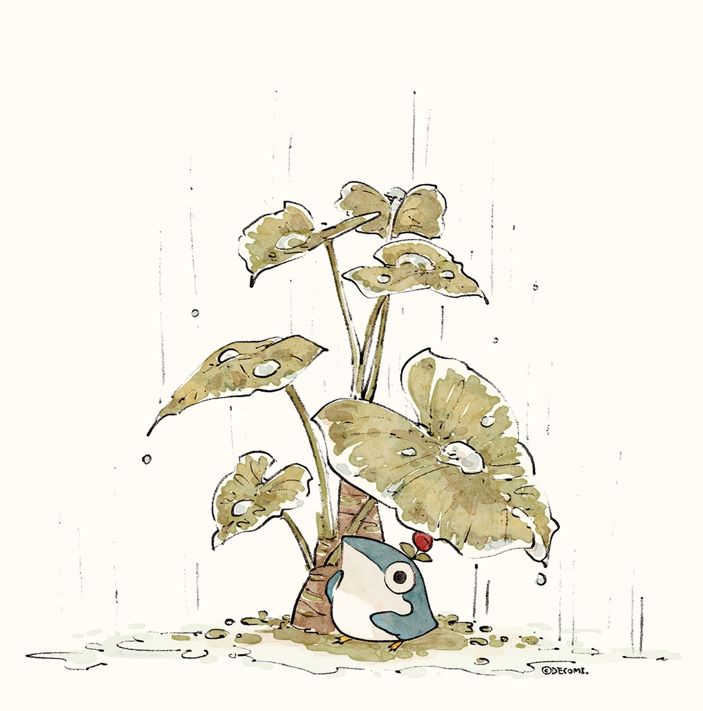 花ペンギンパスケース ~雨宿り~