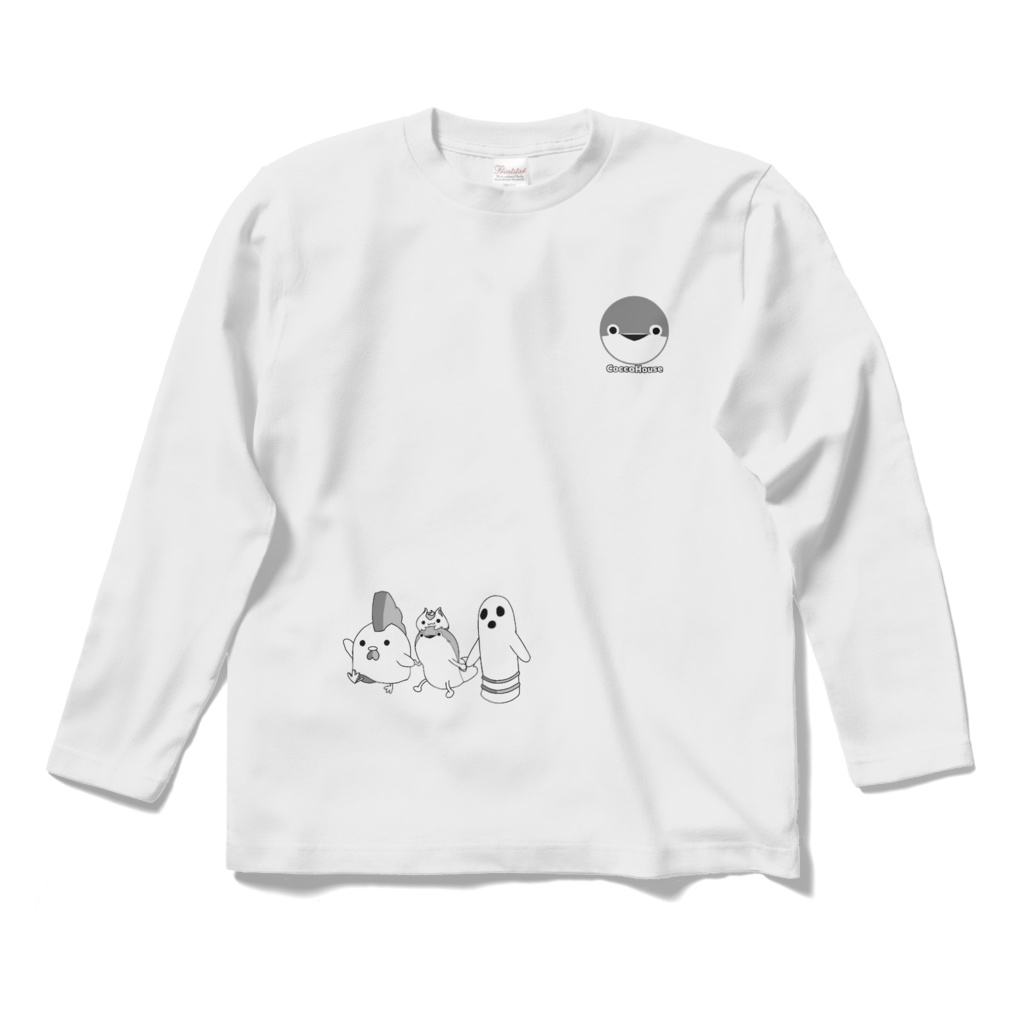 【シャツ白x黒ライン】奏月ここキャラクターズ ロングスリーブTシャツ - S ~XL【受注生産】