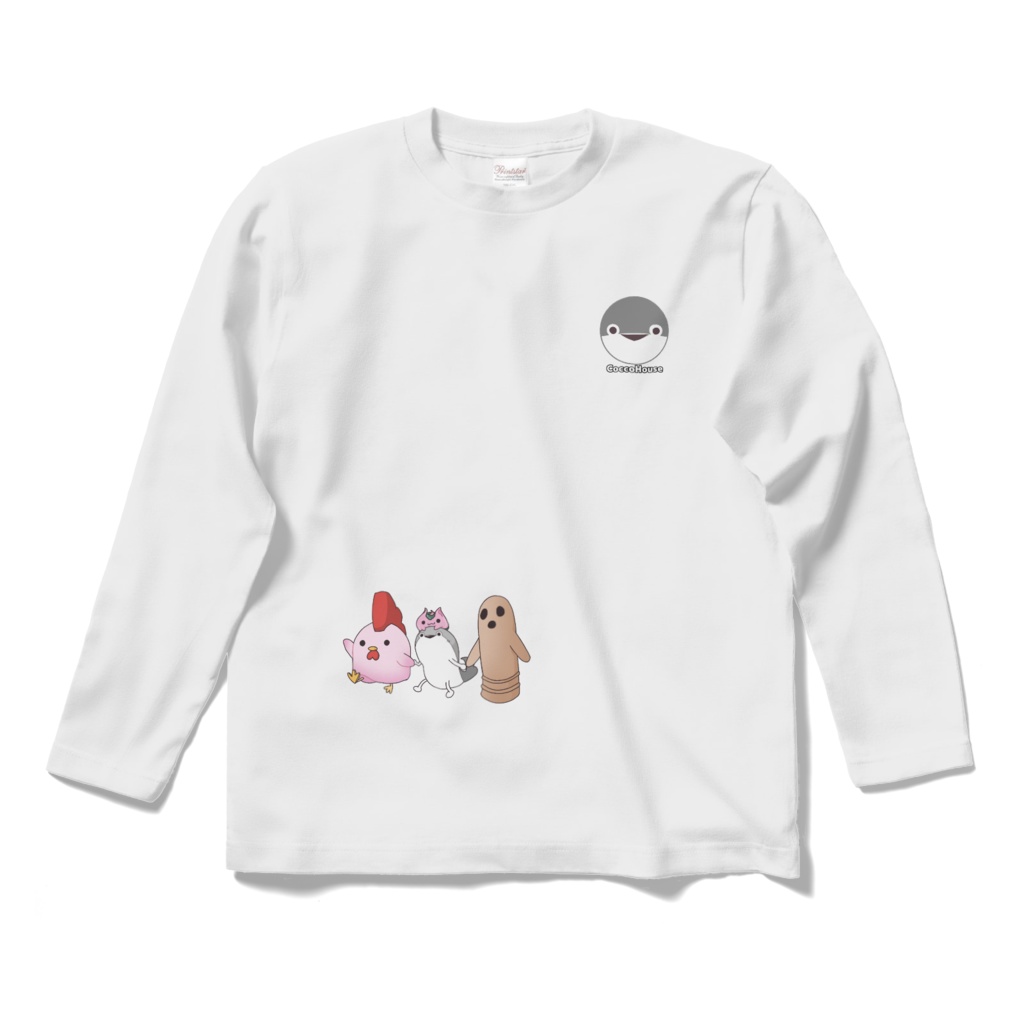 【シャツ白ｘカラーライン】奏月ここキャラクターズ　ロングスリーブTシャツ - S ～XL【受注生産】