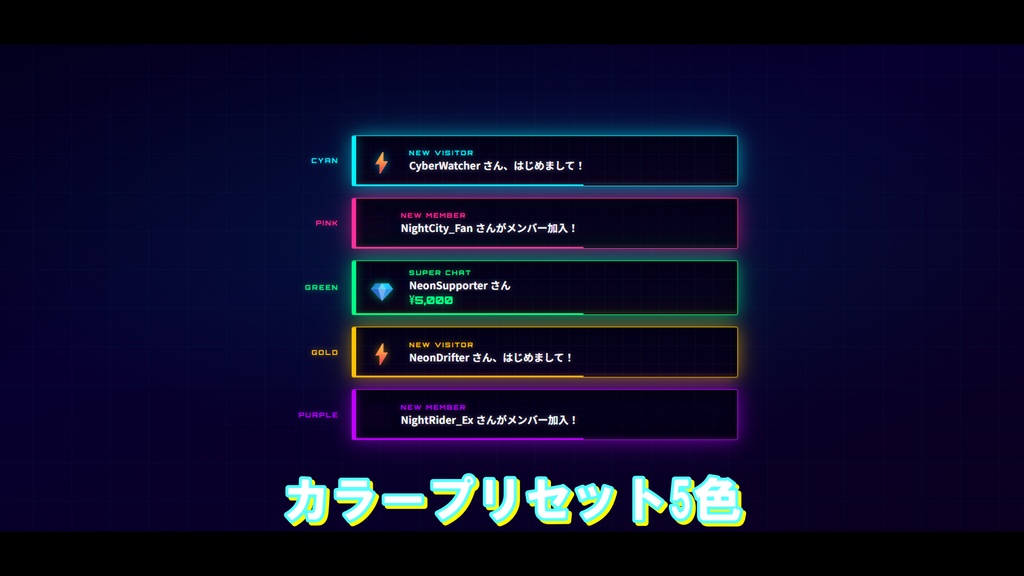 【わんコメ対応】Neon Cyber Alert|初見・メンバー・スパチャ アラート通知 OBSオーバーレイ