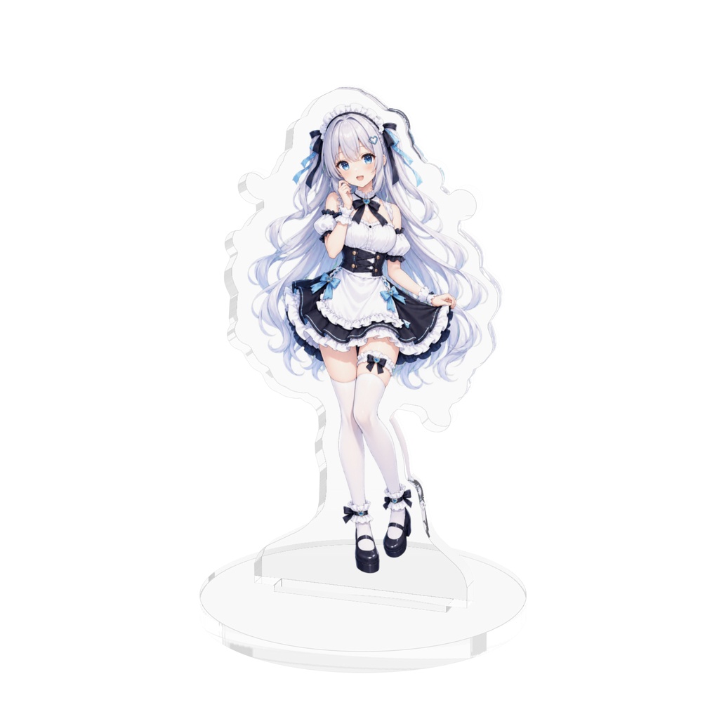 【白雪ミレイ】オリジナルメイド アクリルフィギュア｜白銀髪×青い瞳
