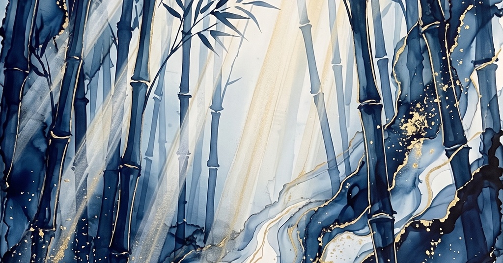風水 八宅派の「伏位」の方位|竹と松の絵5枚と解説のセット(A4・A3 相当の印刷用PDF+スマホ壁紙)(絵は AI 生成)