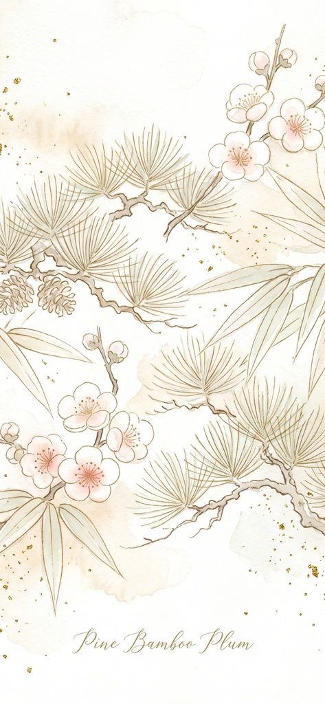 風水 八宅派の「伏位」の方位|竹と松の絵5枚と解説のセット(A4・A3 相当の印刷用PDF+スマホ壁紙)(絵は AI 生成)
