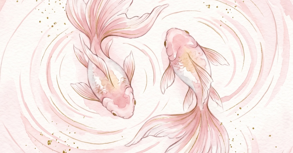 風水 八宅派の「延年」の方位|魚と小鳥の絵5枚と解説のセット(A4・A3 相当の印刷用PDF+スマホ壁紙)(絵は AI 生成)