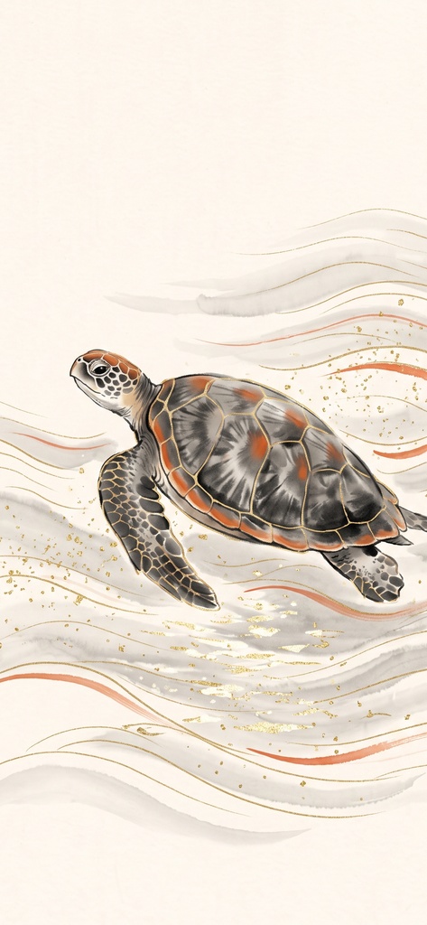 風水 八宅派の「伏位」の方位|海亀と象と鹿の絵4枚と解説のセット(A4・A3 相当の印刷用PDF+スマホ壁紙)(絵は AI 生成)