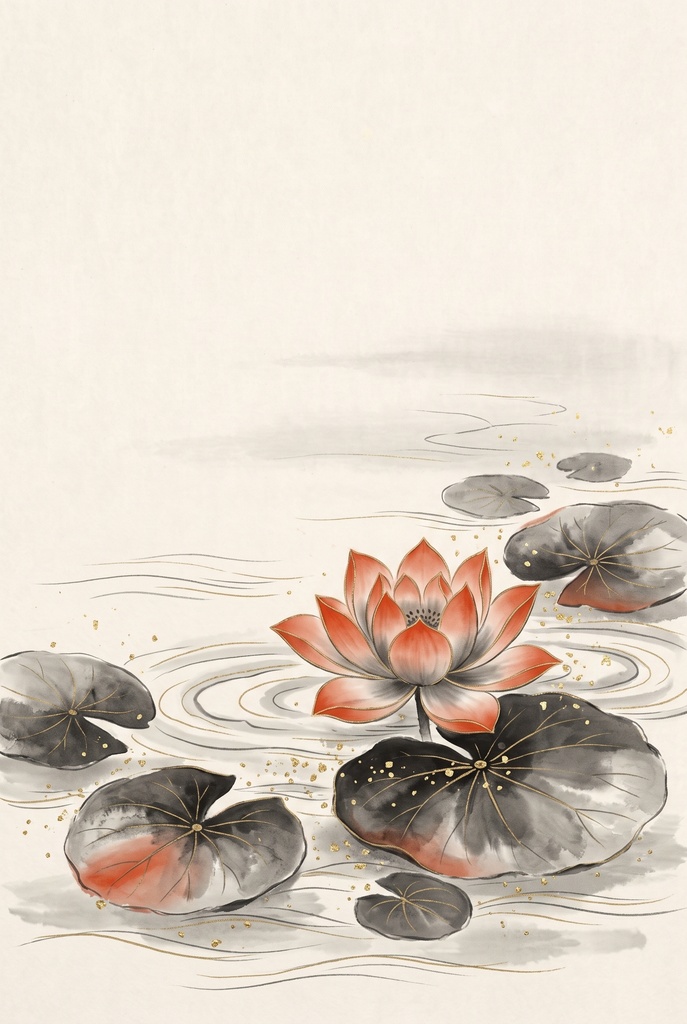 風水 八宅派の「伏位」の方位|蓮の花の絵1枚と解説のセット(A4相当の印刷用PDF+スマホ壁紙)(絵は AI 生成)