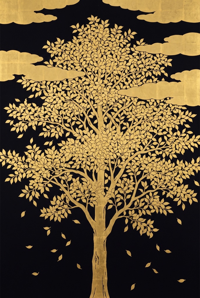 風水 八宅派の「生気」の方位|金の木と金のなる木の絵5枚と解説のセット(A4・A3 相当の印刷用PDF+スマホ壁紙)(絵は AI 生成)