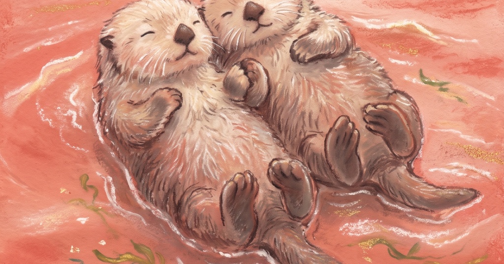 風水 八宅派の「延年」の方位|寄り添うラッコ・パンダ・アルパカの絵6枚と解説のセット(A4・A3 相当の印刷用PDF+スマホ壁紙)(絵は AI 生成)